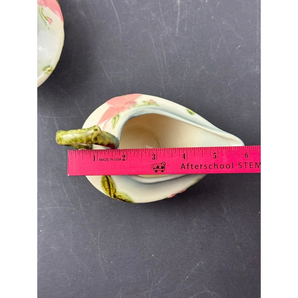 Hull Pottery Wildflower Sugar Bowl and Creamer Set W27 W28 Pink Green Vintage - Picture 6 of 14